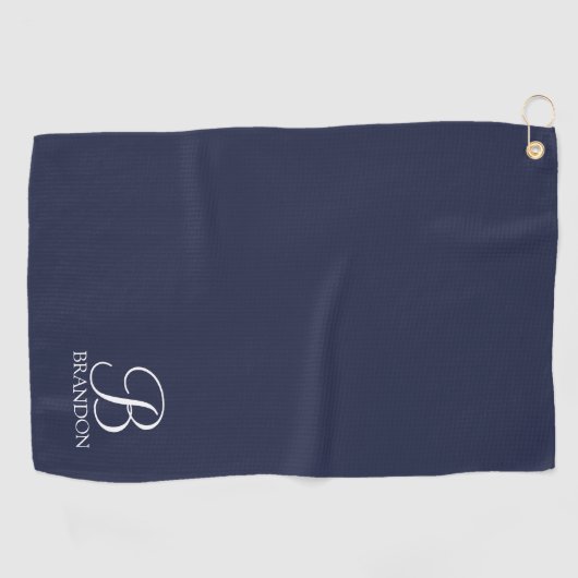 Navy Blue Specialized Script Monogram en Naam Golfhanddoek (Horizontaal)