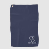 Navy Blue Specialized Script Monogram en Naam Golfhanddoek (Voorkant)