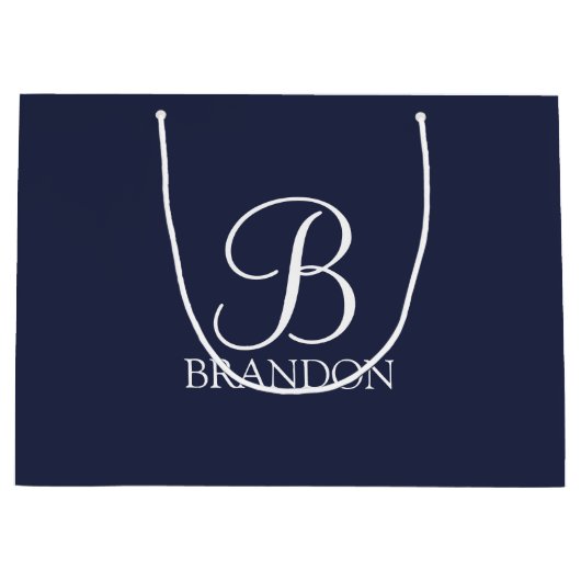 Navy Blue Specialized Script Monogram en Naam Groot Cadeauzakje (Voorkant)