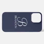 Navy Blue Specialized Script Monogram en Naam iPhone Hoesje (Achterkant horizontaal)