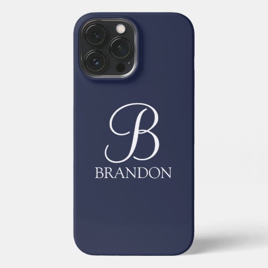 Navy Blue Specialized Script Monogram en Naam iPhone Hoesje (Achterkant)