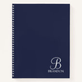 Navy Blue Specialized Script Monogram en Naam Notitieboek (Voorkant)