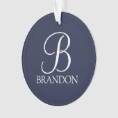 Navy Blue Specialized Script Monogram en Naam Ornament (voorkant)