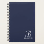 Navy Blue Specialized Script Monogram en Naam Planner (Voorkant)