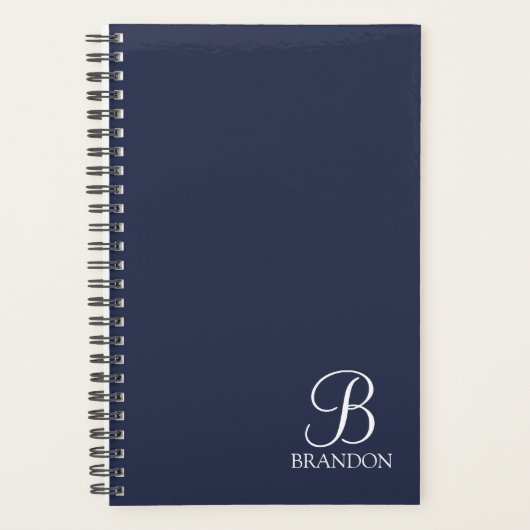 Navy Blue Specialized Script Monogram en Naam Planner (Voorkant)