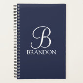 Navy Blue Specialized Script Monogram en Naam Planner (Voorkant)