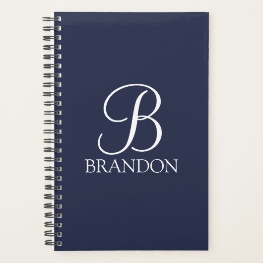 Navy Blue Specialized Script Monogram en Naam Planner (Voorkant)