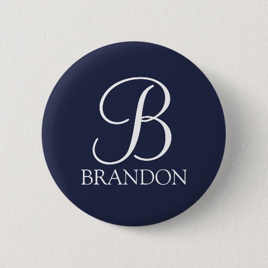 Navy Blue Specialized Script Monogram en Naam Ronde Button 5,7 Cm (Voorkant)