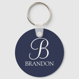 Navy Blue Specialized Script Monogram en Naam Sleutelhanger
