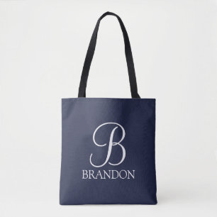 Navy Blue Specialized Script Monogram en Naam Tote Bag
