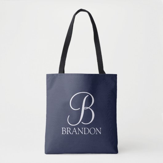 Navy Blue Specialized Script Monogram en Naam Tote Bag (Voorkant)