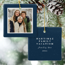 Navy blue spikkel lijst eenvoudige kerstfoto keramisch ornament