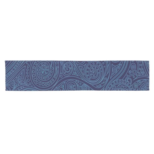 Navy Blue Spiral Pattern Korte Tafelloper (Horizontaal)