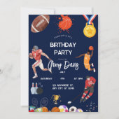 Navy blue sport jongens Verjaardag uitnodiging (Voorkant)