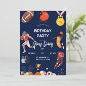 Navy blue sport jongens Verjaardag uitnodiging (Staand voorkant)