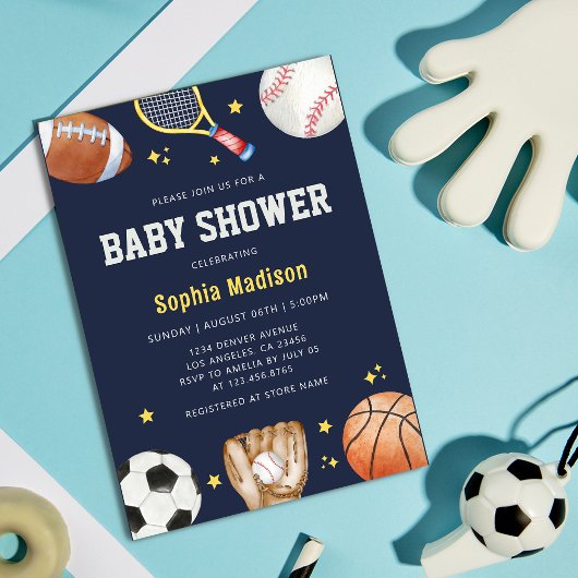 Navy Blue Sport Thema Baby shower Kaart