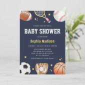 Navy Blue Sport Thema Baby shower Kaart (Staand voorkant)