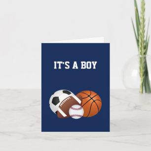 Navy Blue Sports Baby shower Het is een jongen Kaart
