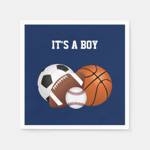 Navy Blue Sports Baby shower Het is een jongen Servet
