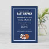 Navy Blue Sports Baby shower Kaart (Staand voorkant)