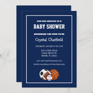 Navy Blue Sports Baby shower Kaart