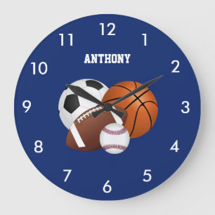 Navy Blue Sports Ball Custom Large Clock Grote Klok