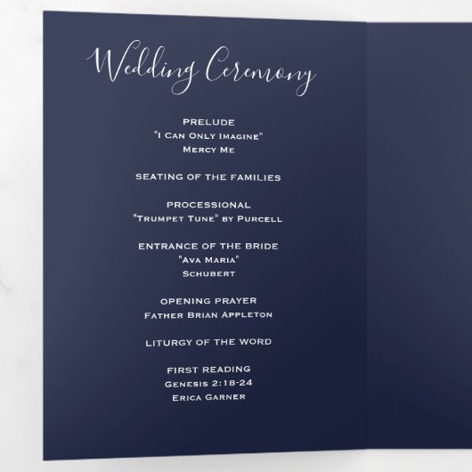 Navy Blue Spring Floral Peony Wedding Programma (Binnenzijde eerst)
