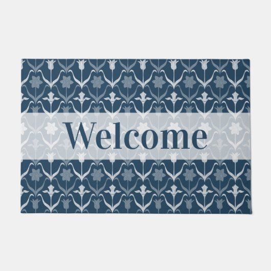 Navy Blue Spring Flowers Art Nouveau Style Deurmat (Voorkant)