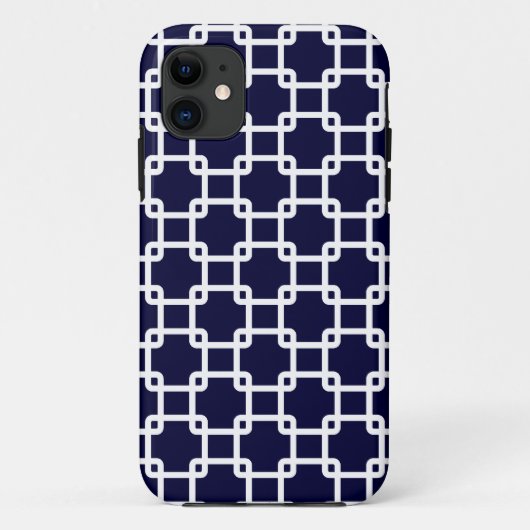 Navy Blue Square Link Pattern iPhone 5 Hoesje (Achterkant)