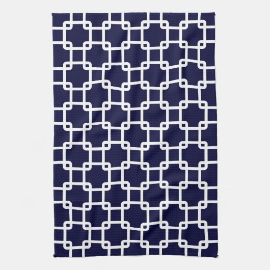 Navy Blue Square Link Pattern Ktichen Towels Theedoek (Verticaal)