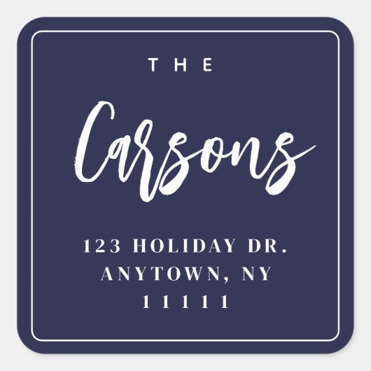 Navy Blue Square Modern Retour Adres Label (Voorkant)