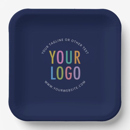 Navy Blue Square Paper Plates Custom Logo Branded Papieren Bordje (Voorkant)