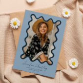 Navy Blue Squiggly Foto Lijst Afstuderen Aankondiging