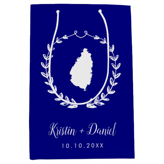 Navy Blue St. Lucia Map Wedding Welcome Swag Medium Cadeauzakje (Voorkant)