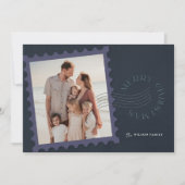 Navy Blue Stamp 2 Foto Kerstmis Feestdagenkaart (Voorkant)
