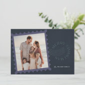 Navy Blue Stamp 2 Foto Kerstmis Feestdagenkaart (Staand voorkant)
