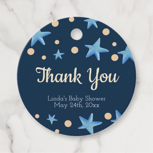 Navy Blue Star Baby shower Dank u Bedankjes Labels (Voorkant)