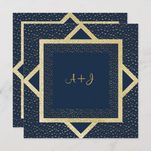 NAVY BLUE STAR GOLD WEDDING LAYERED KAART (Voorkant / Achterkant)