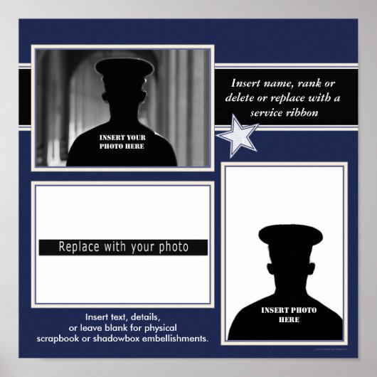 Navy Blue Star Photo Collage Display Poster (Voorkant)