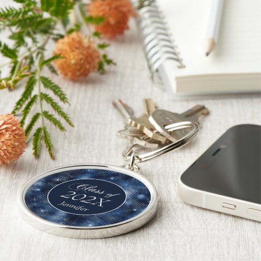 Navy Blue Star Shimmer Class Afstuderen Sleutelhan Sleutelhanger (Zijkant)