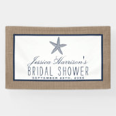 Navy Blue Starfish Beach Burlap Vrijgezellenfeest Spandoek (Horizontaal)
