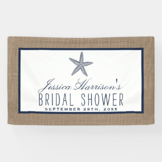 Navy Blue Starfish Beach Burlap Vrijgezellenfeest Spandoek