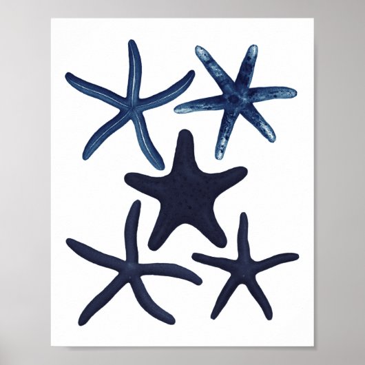 Navy Blue Starfish Beach Decor Poster (Voorkant)