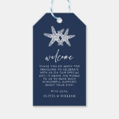 Navy Blue Starfish Beach Elegant Bruiloft Welkom Cadeaulabel (Voorkant)