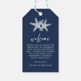 Navy Blue Starfish Beach Elegant Bruiloft Welkom Cadeaulabel