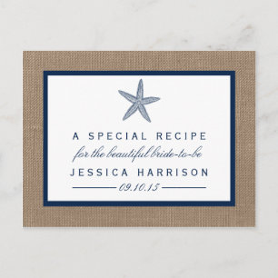 Navy Blue Starfish Beach Vrijgezellenfeest Recept  Uitnodiging Briefkaart