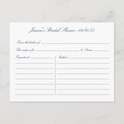 Navy Blue Starfish Beach Vrijgezellenfeest Recept  Uitnodiging Briefkaart (Achterkant)