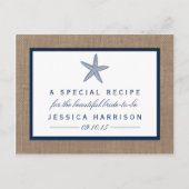Navy Blue Starfish Beach Vrijgezellenfeest Recept  Uitnodiging Briefkaart (Voorkant)