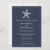 Navy Blue Starfish huwelijksuitnodiging Kaart (Voorkant)