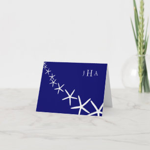 Navy Blue Starfish Monogramed Dank u Bedankkaart